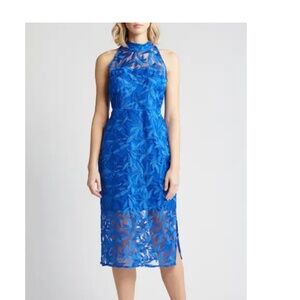 New Sam Edelman Blue Leaf Embroidered Midi Dress